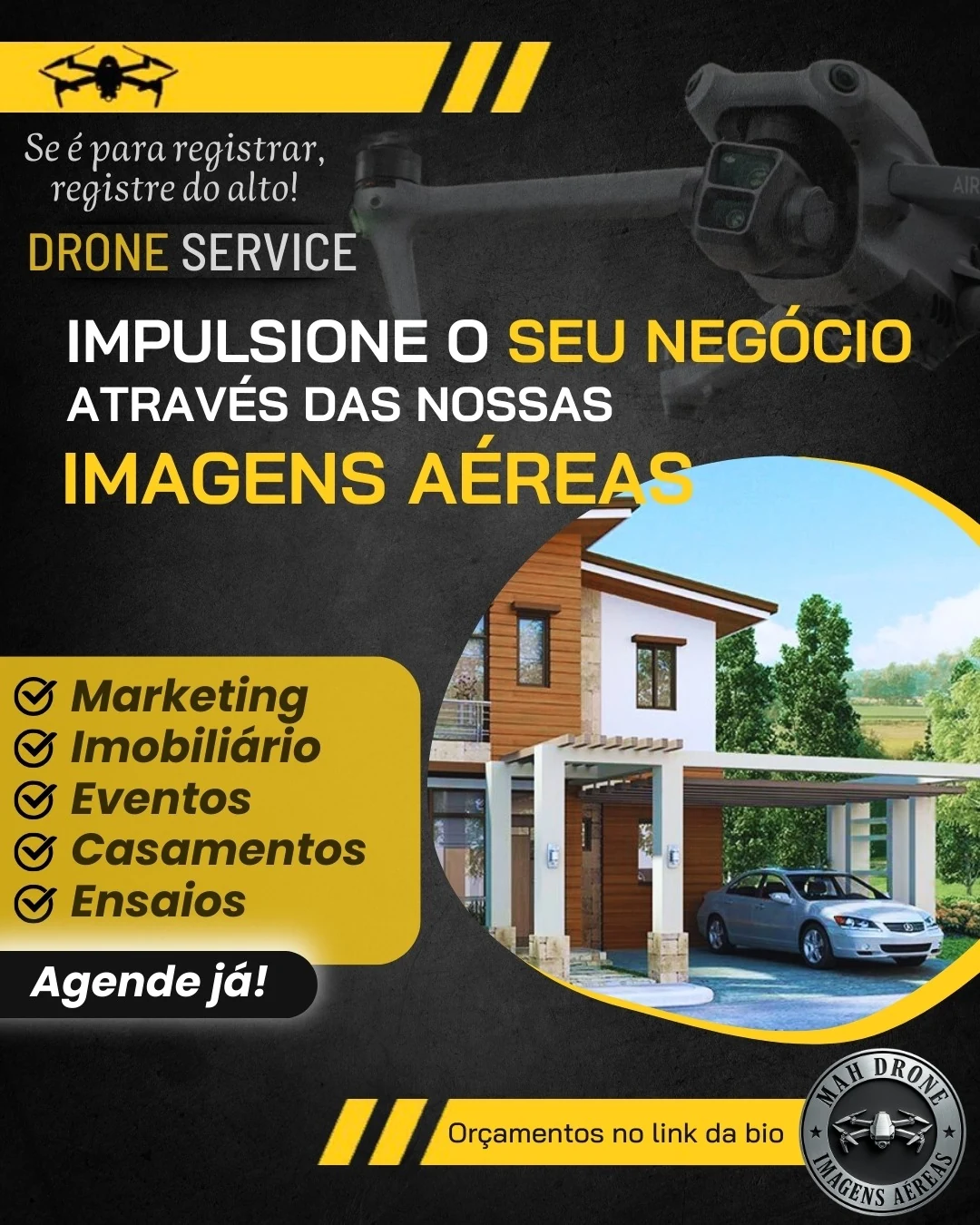Material de divulgação MAH Drone com aplicações das imagens aéreas